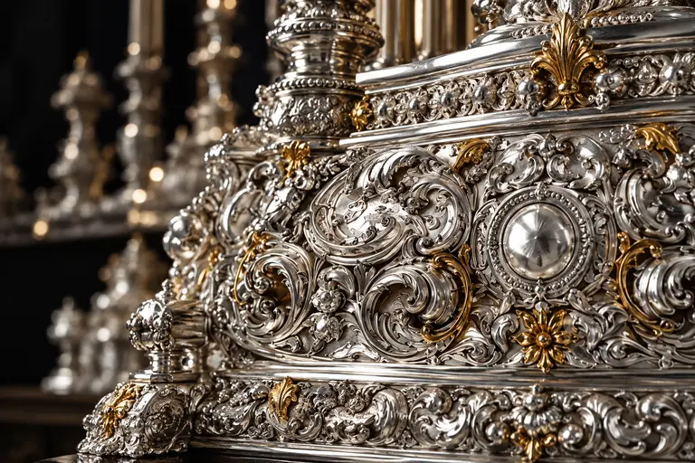 Detalle de orfebrería religiosa restaurada en plata y dorado